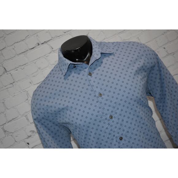 Express Shirt Men Size Large Stretch Slim Fit Blue Geometric Dress Nylon Spandex - Picture 4 of 7